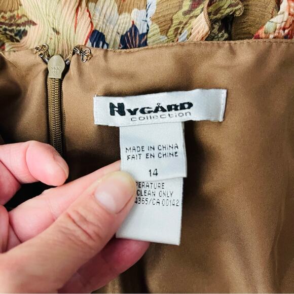 Nygard brown pink cream silk floral ruffle boho cottagecore midi skirt 14 - Picture 6 of 7